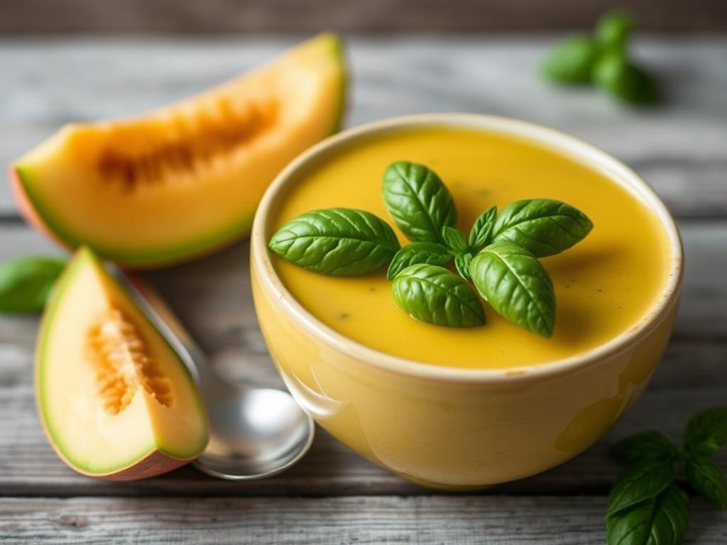 Soupe froide au melon, concombre et basilic