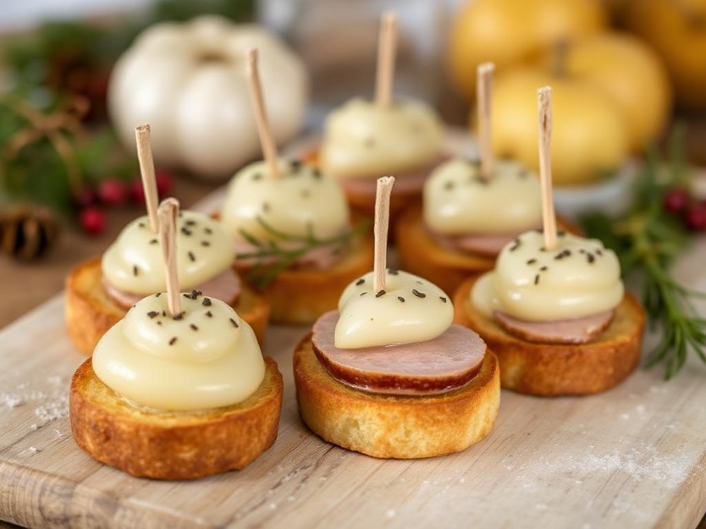 Canapés de Noël au boudin blanc, pommes et pain d'épices