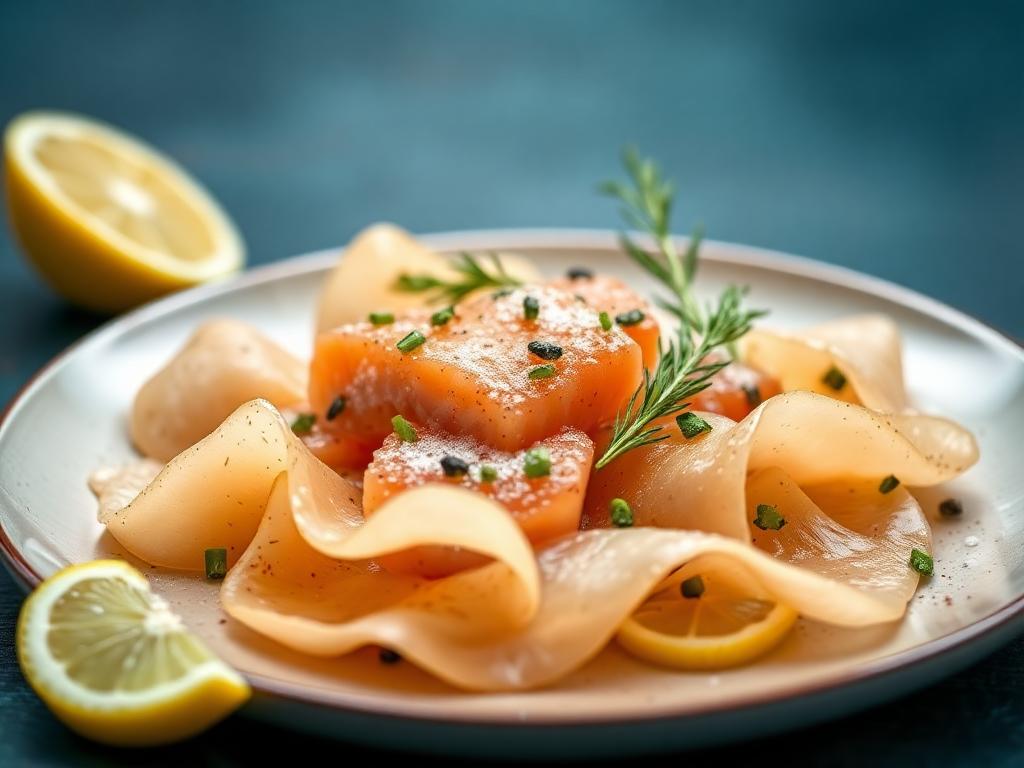 Carpaccio de saumon frais au citron, câpres et échalotes