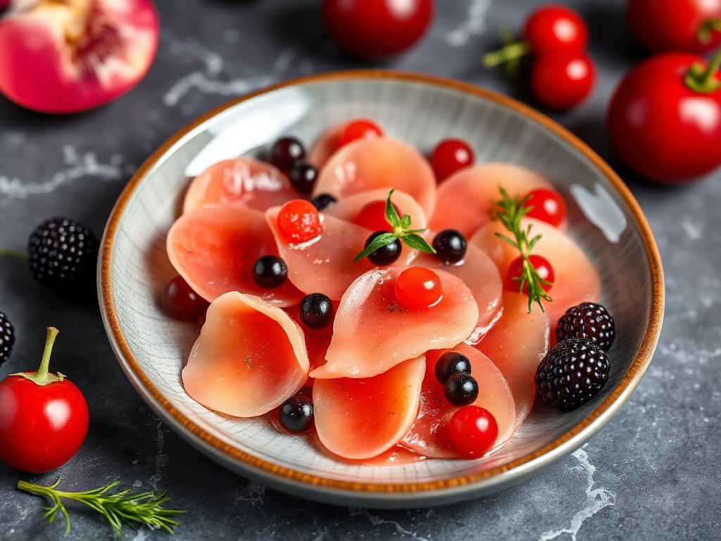 Carpaccio de noix de saint-jacques au fruit de la passion et caviar