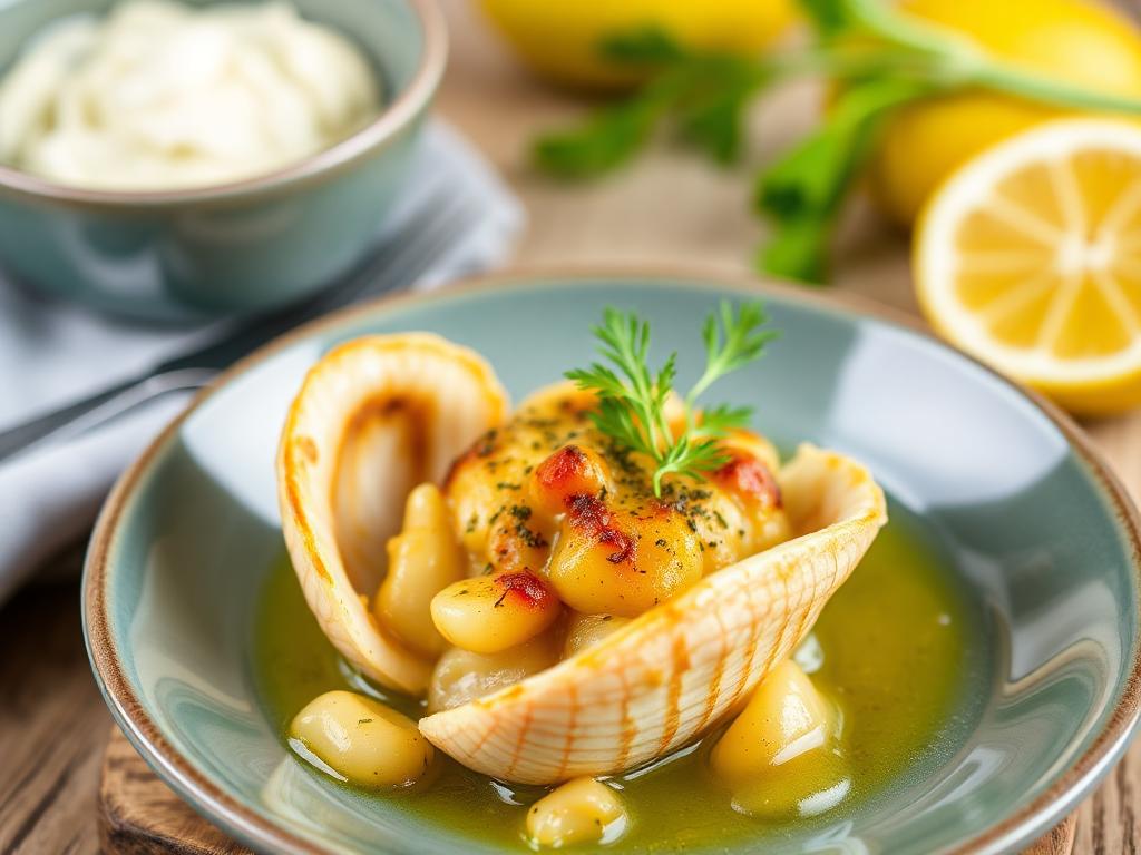 Coquilles saint-jacques gratinées et fondue de poireaux à la crème et au citron