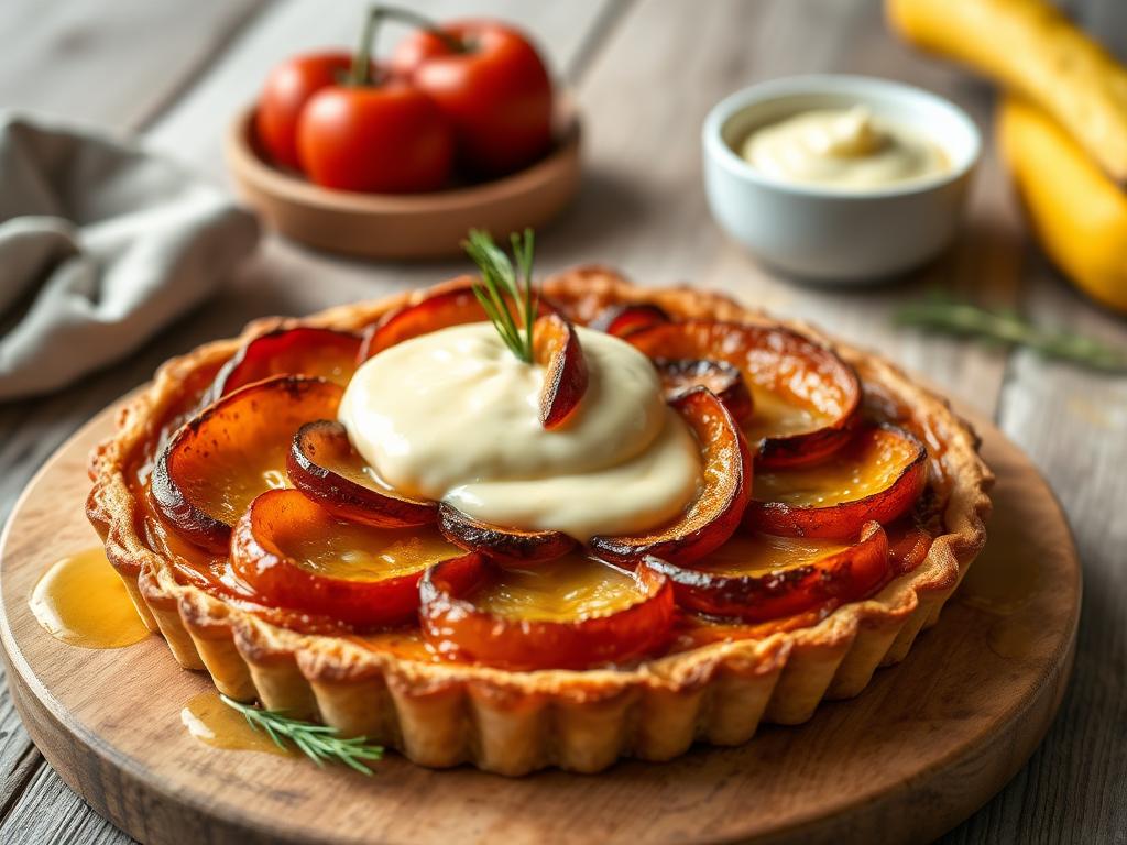 Tarte tatin aux légumes racines et sauce crémeuse au fromage