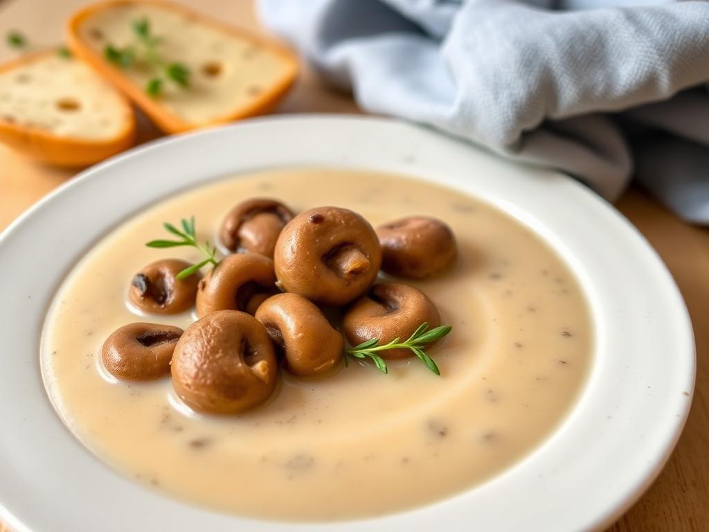 Velouté de champignons, tuiles de parmesan et châtaignes rôties